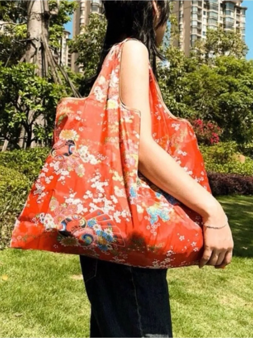 New Asian Inspired Art Print Reusable Shopping Tote - Errand Bag  / Gym Bag